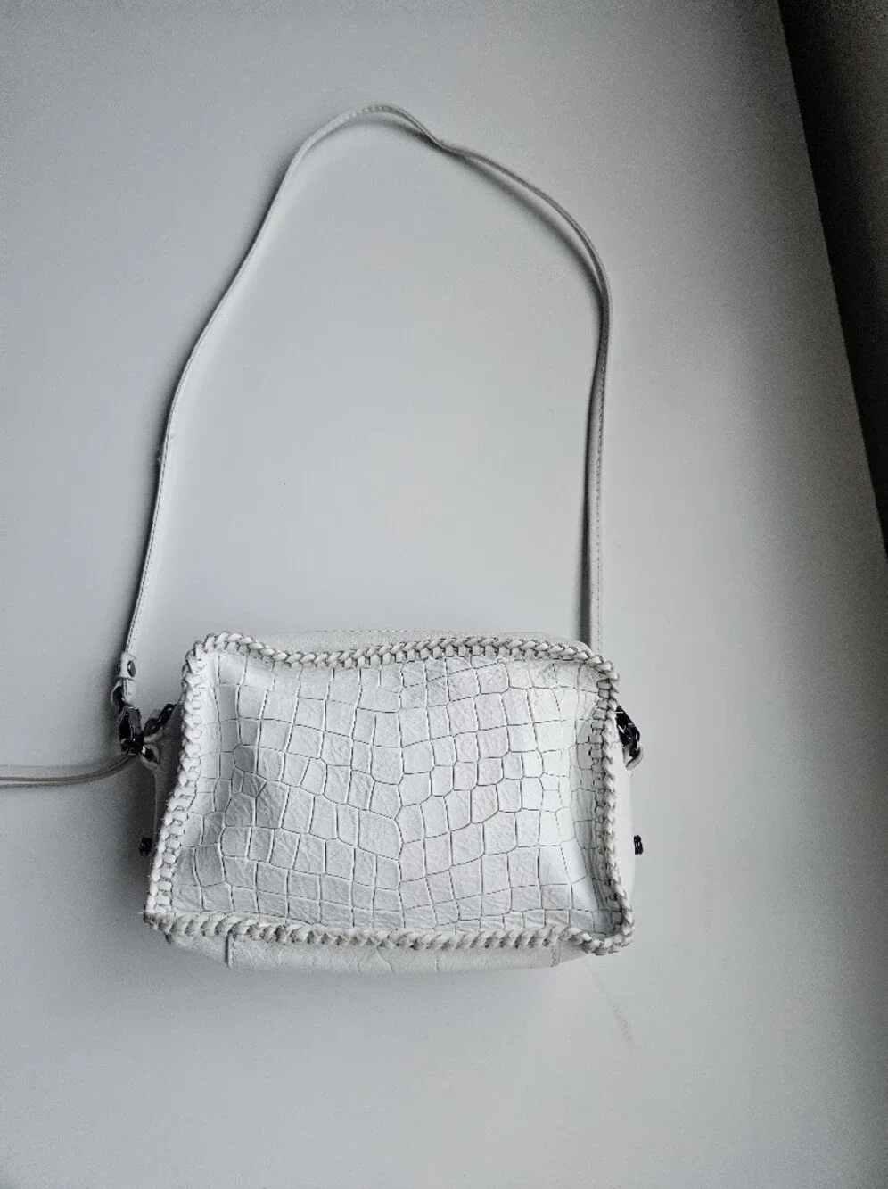 New Botkier White Croc Embossed Leather Petite Crossbody Bag